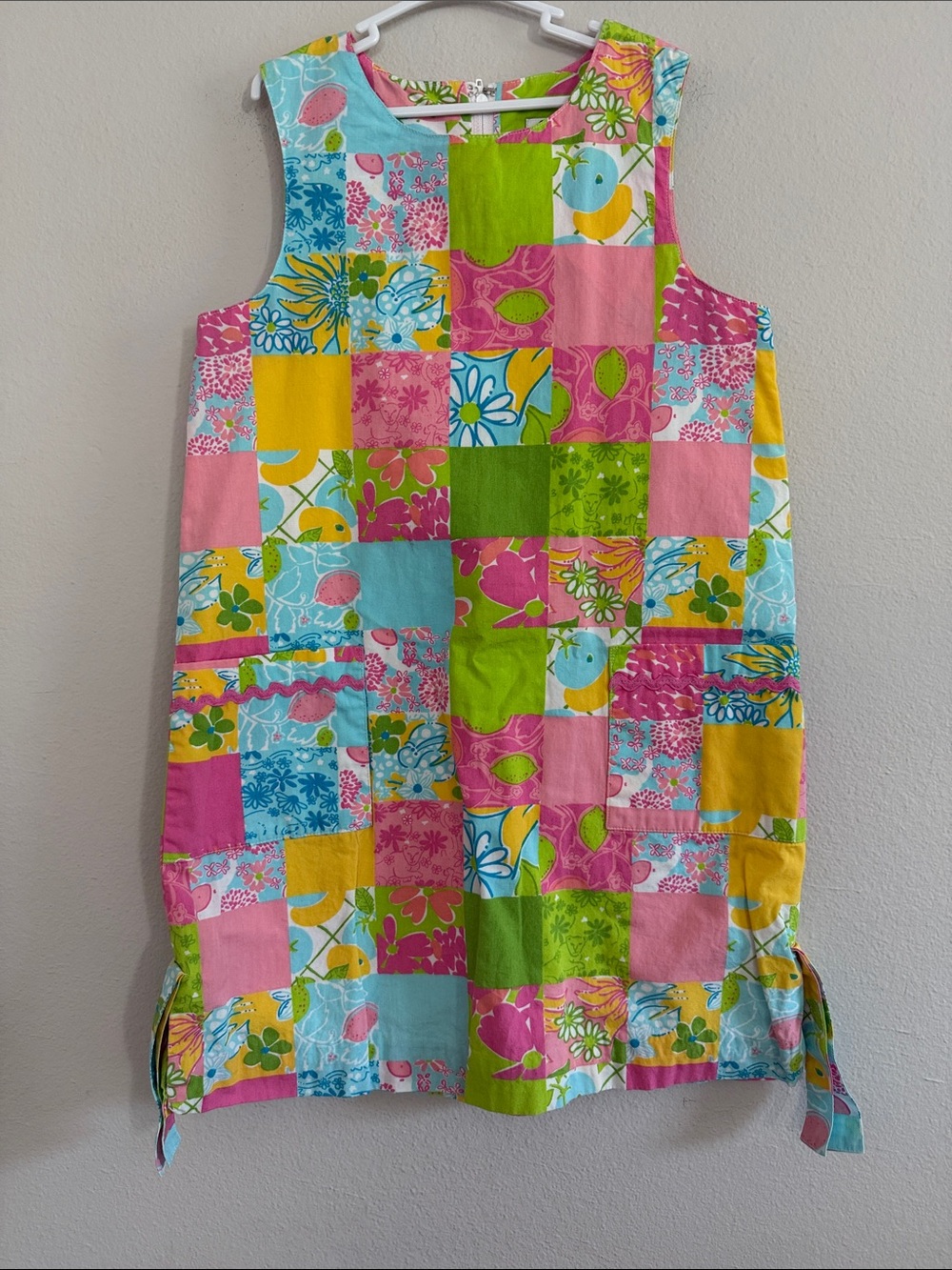Girls Patchwork Sleeveless Tank Dress - Pink, Green, Yellow, Blue